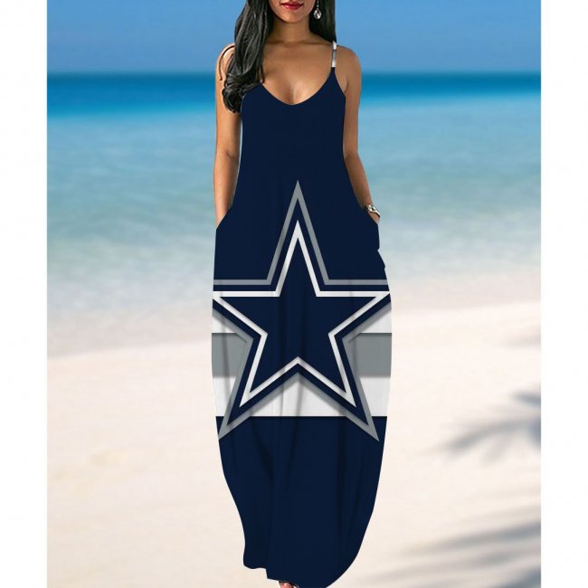 Women's Dallas Cowboys Printed Pockets Halter Dress