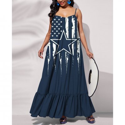 Dallas Cowboys Printed Tie Back Pocket Strap Swing Dress