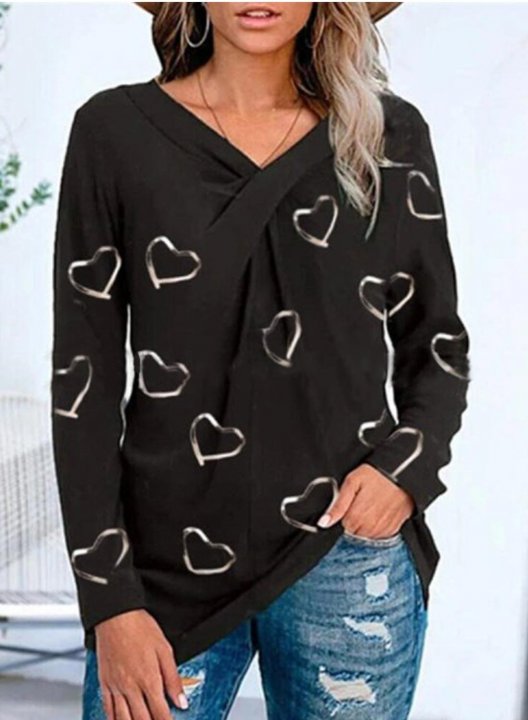 Women's Tunic Tops Heart-shaped Solid V Neck Long Sleeve Criss Cross Casual Daily Tunics