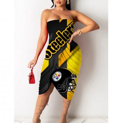 Pittsburgh Steelers Printed Irregular Bandeau Midi Dress