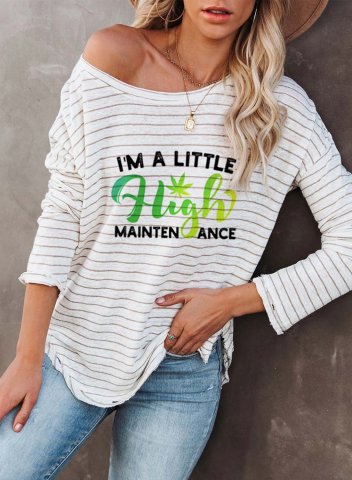 Women's T-shirts Striped Letter Striped Color Block Round Neck Long Sleeve Daily T-shirts