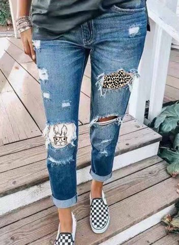Women's Jeans Slim Leopard Mid Waist Daily Festival Casual Jeans