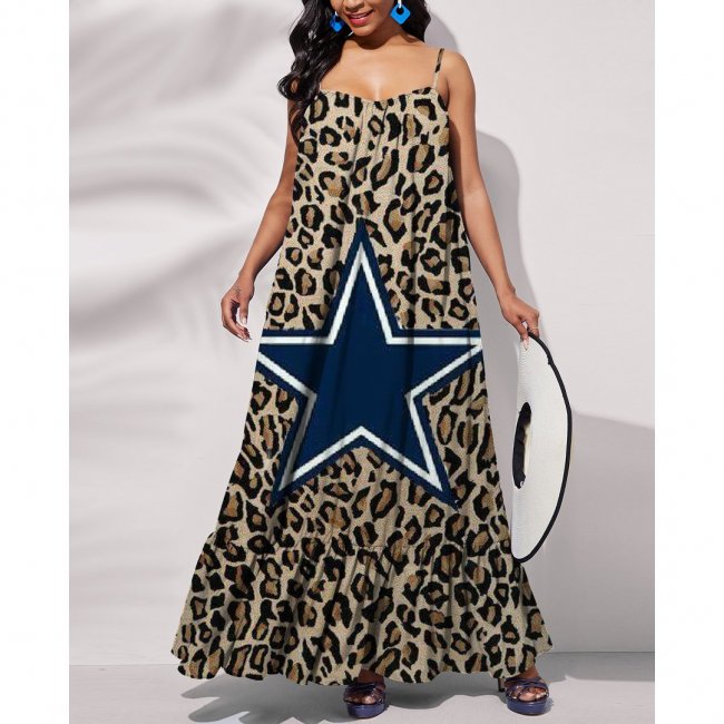 Dallas Cowboys Printed Tie Back Pocket Strap Swing Dress