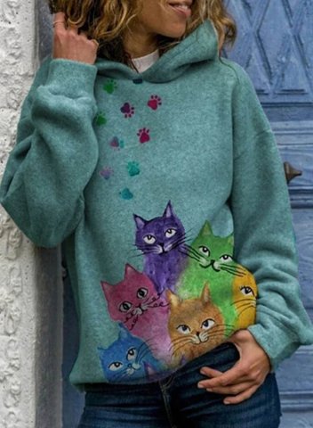 Women's Hoodies Colorful Cat Print Lively Hoodies