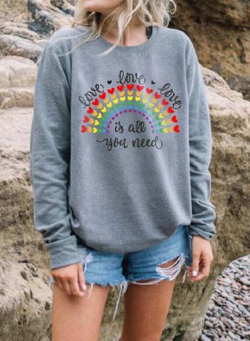 Women's Sweatshirts Rainbow Striped Letter Long Sleeve Round Neck Casual Sweatshirt