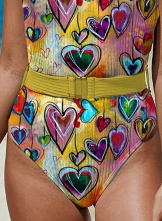 Women's One Piece Swimwear Color Block Heart-shaped U Neck One-Piece Swimsuit