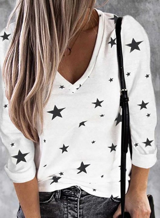 V Neck Star Casual Sweatshirt