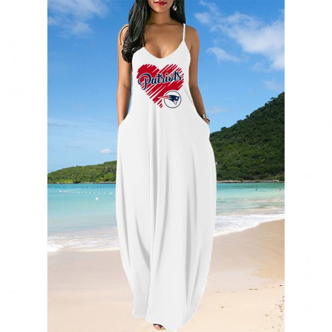 Small V-neck New England Patriot Sleeveless Sling Long Loose Dress