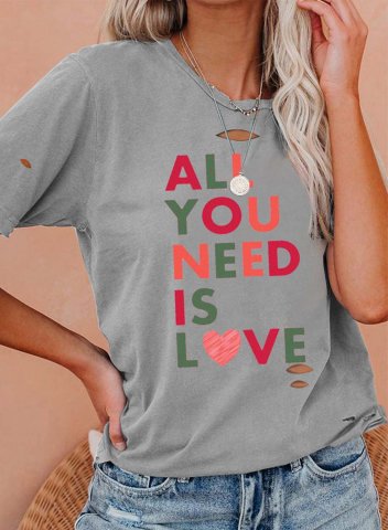 Women's T-shirts Letter All You Need is Love Short Sleeve Round Neck Casual T-shirt