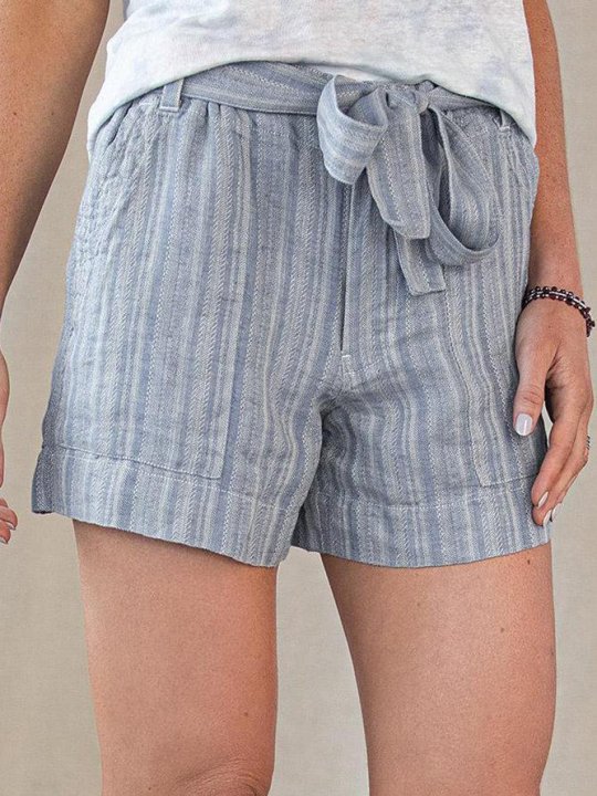 Linen Striped Casual Shorts