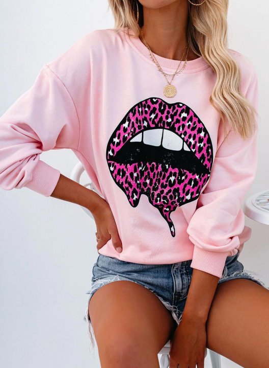 Color Block Lips Print Casual Sweatshirt