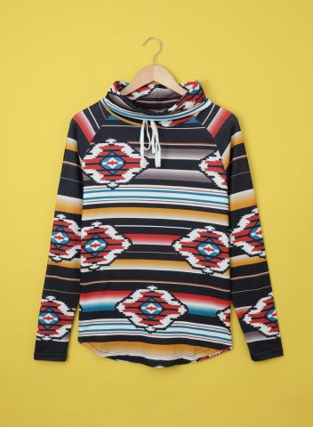 Vintage High Neck Long Sleeve Tribal Sweatshirt