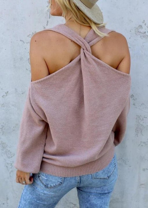 Women v-neck off-shoulder sweater Two wearing ways