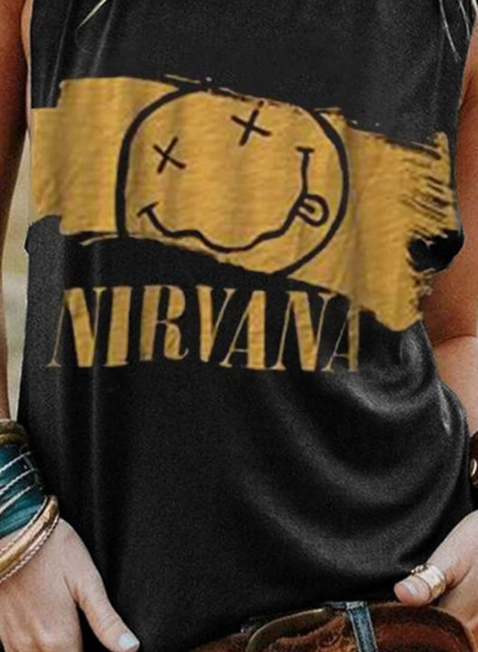 Women's Nirvana Tank Tops Letter Color Block Sleeveless Round Neck Summer Casual Tank Tops