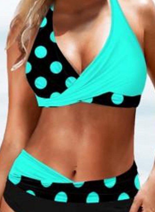 Women's Bikinis Color Block Polka Dot Sleeveless Adjustable Wire-free Halter Padded Vacation Bikini