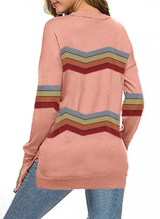 Striped Long Sleeve Round Neck Sweatshirt