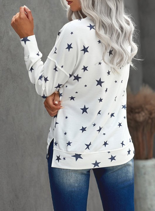 Women Star Print Long Sleeve Round Neck Tunics