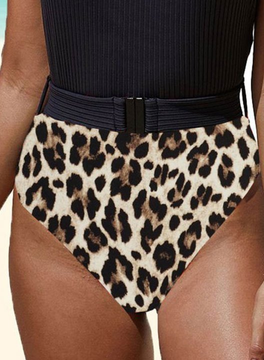 Women's One Piece Swimwear Color Block Leopard U Neck One-Piece Swimsuit