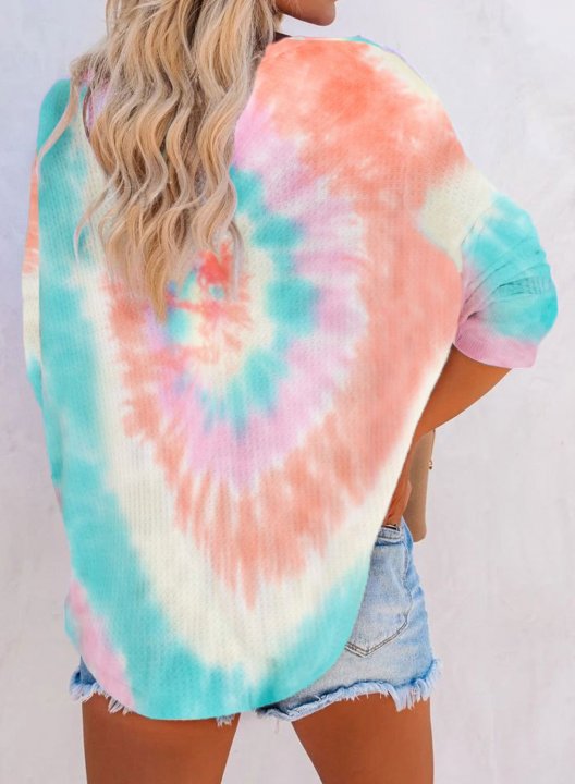 Colorful Off Shoulder Tie Dye Long Sleeve V-Neck Sweatshirt