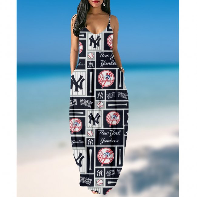 Women's summer New York Yankees Team Print suspender skirt