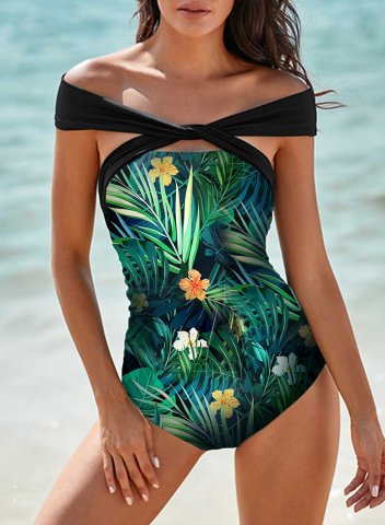 Women's One-Piece Swimsuits One-Piece Bathing Suits Fruits & Plants Off Shoulder Open Back Cold Shoulder Twisted One-Piece Swimsuit
