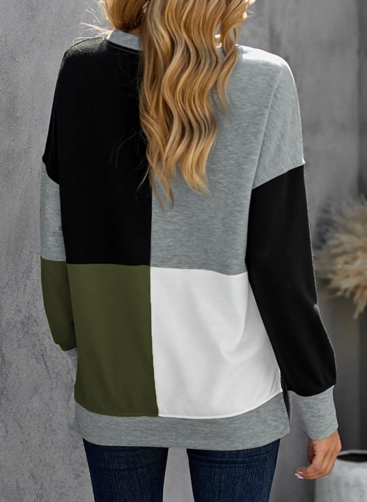 Color Block Round Neck Long Sleeves Sweatshirt