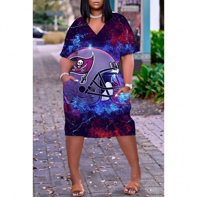 Women's Tampa Bay Buccaneers Printed V-neck Casual Pocket Dress