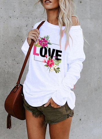 Women's Sweatshirt Floral Letter Round Neck Long Sleeve Casual Daily Pullovers