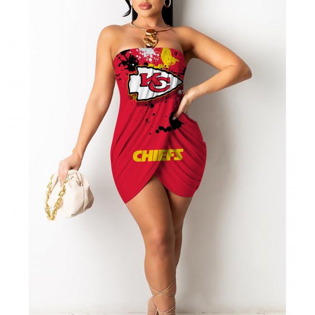 Kansas City Chiefs Printed Irregular Bandeau Midi Dress