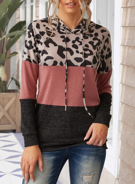 Leopard Print Two-Tone Stitching Casual Sweatshirt