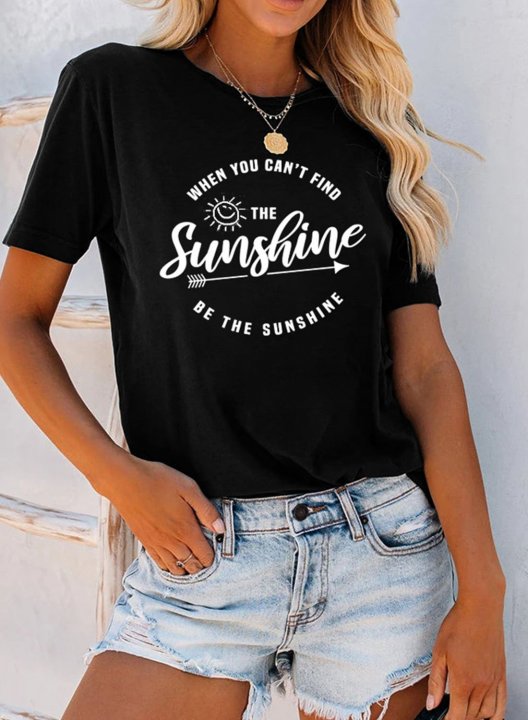 Women's T-shirts Letter Short Sleeve Round Neck Casual Daily T-shirts