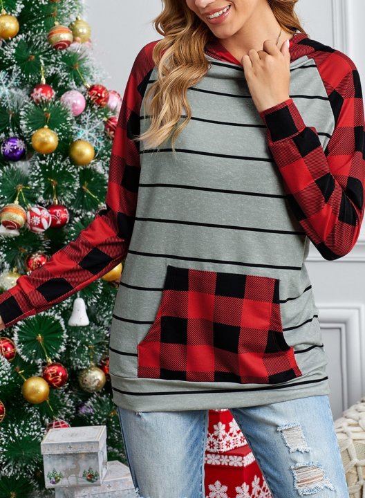 Striped Plaid Long Sleeve Hoodie