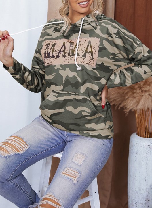 Camo Floral-Print Long Sleeve Cotton-Blend Hoodie Sweatshirt