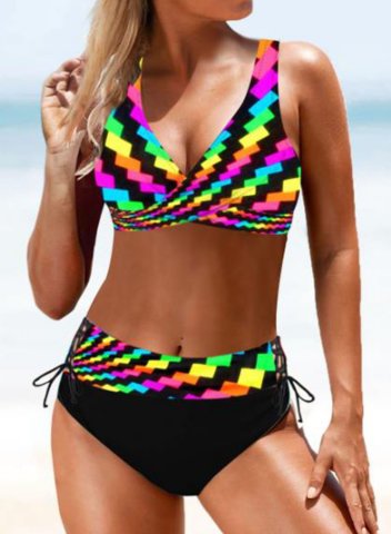 Women's Bikinis Color Block Geometric Criss Cross Unadjustable Padded Wire-free Bikini