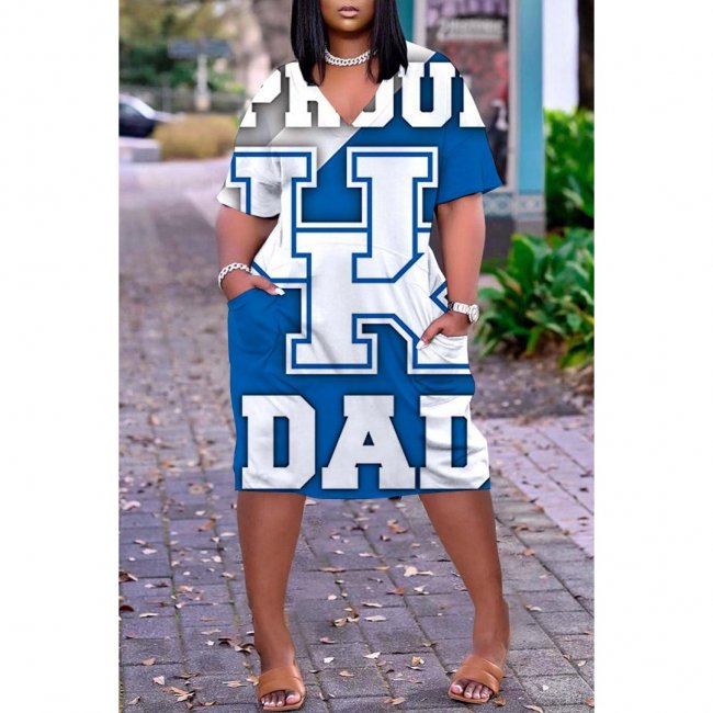 NCAAF Women's KENTUCKY WILDCATS Printed V-neck Casual Pocket Dress