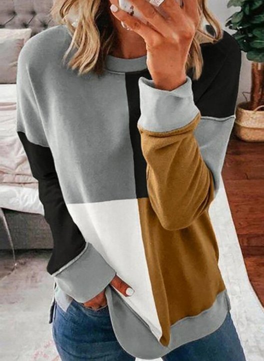 Color Block Round Neck Long Sleeves Sweatshirt