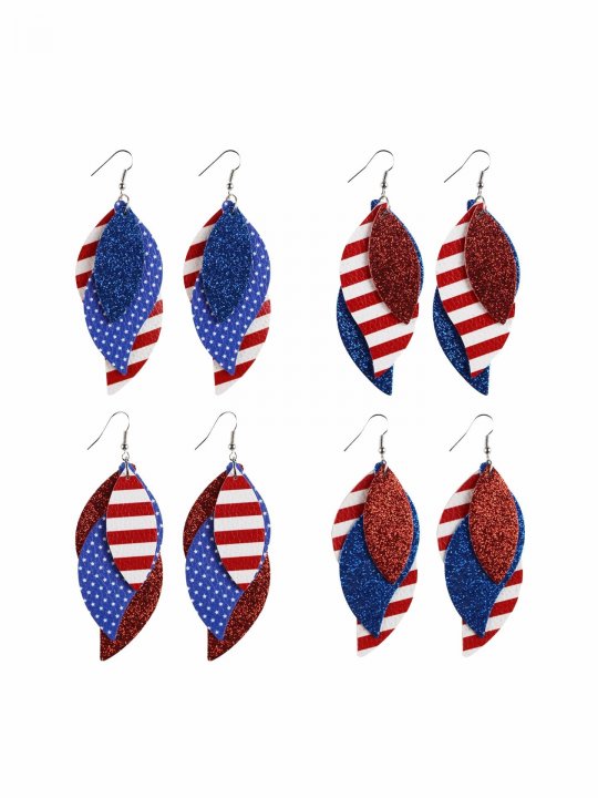 PU Leather Leaf-Shaped Flag Earrings