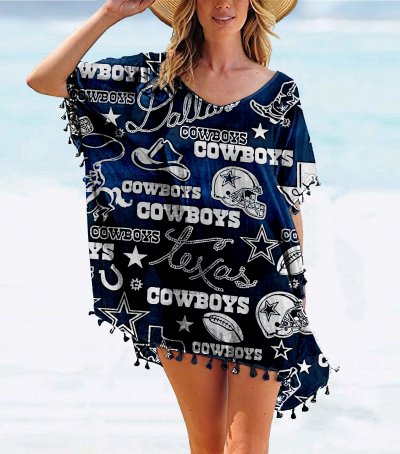 Cowboys Team series summer women's tassel Chiffon beach blouse