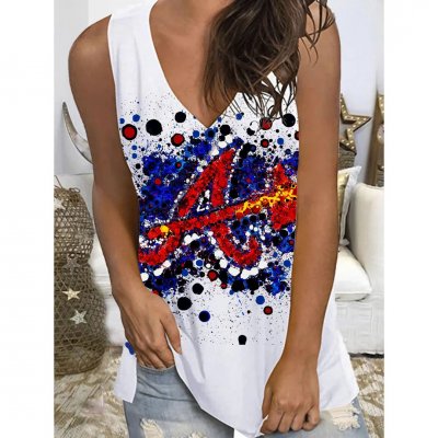 Women's Baseball Print V-neck Sleeveless Vest