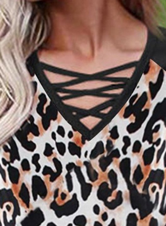 Women's T-shirts Leopard Short Sleeve V Neck Daily T-shirt