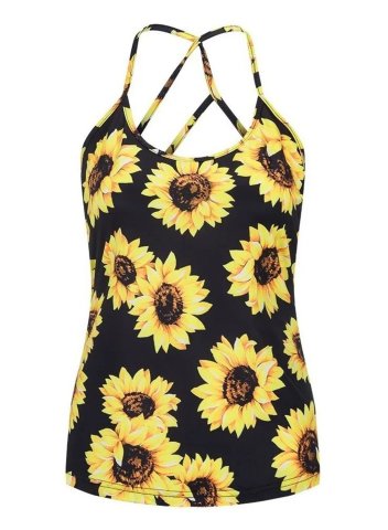 Women's Cami Tops Floral Criss Cross Open-back Sleeveless Halter Daily Casual Cami Tops