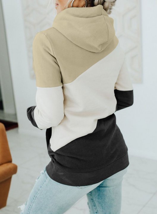 Color Block Stand Neck Long Sleeve Hoodie