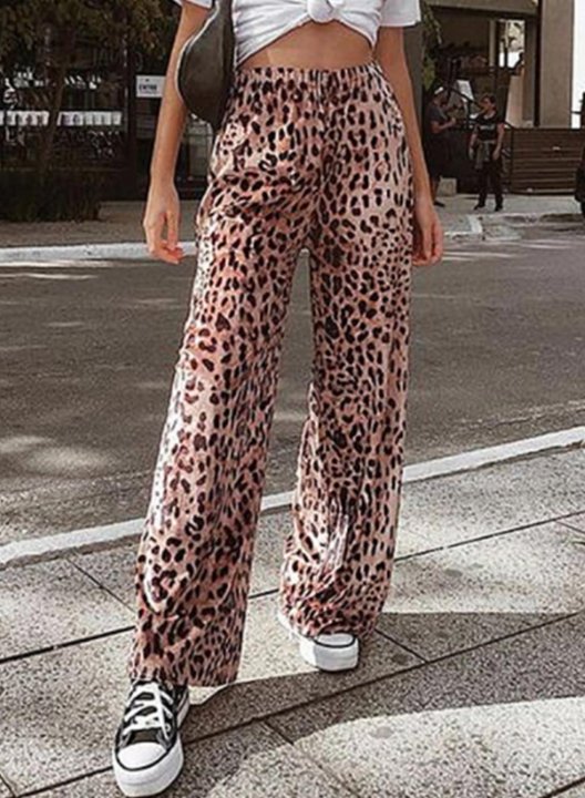 Women's Palazzo Pants Leopard Mid Waist Daily Palazzo Pant