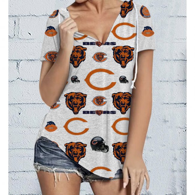 CHICAGO BEARS Team Women's V-neck Short Sleeve Hoodie