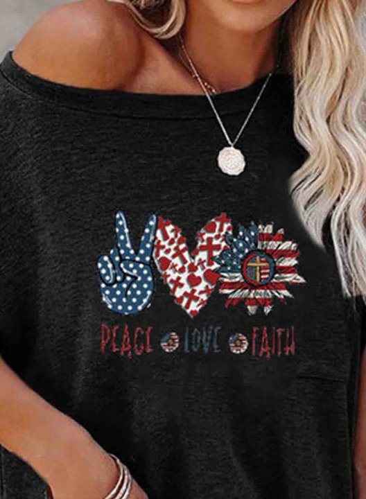 Women's Peace Love Faith T-shirts Solid Flag Short Sleeve Crew Neck Daily Casual T-shirt