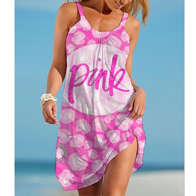 Women's PINK Letter Printed Halter Dress