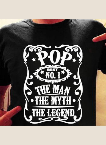 Men's Pop Pop The Man The Myth The Legend Letter Graphic T-shirts Casual Summer Solid Round Neck Short Sleeve T-shirts