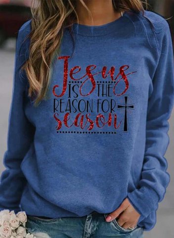 Women's Jesus Is The Reason For The Season Sweatshirt Casual Letter Sequin Solid Round Neck Long Sleeve Daily Sweatshirt