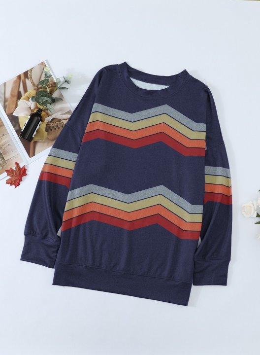 Striped Long Sleeve Round Neck Sweatshirt