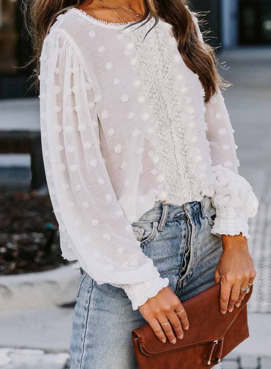 Tulle Lantern Sleeve Casual Blouse